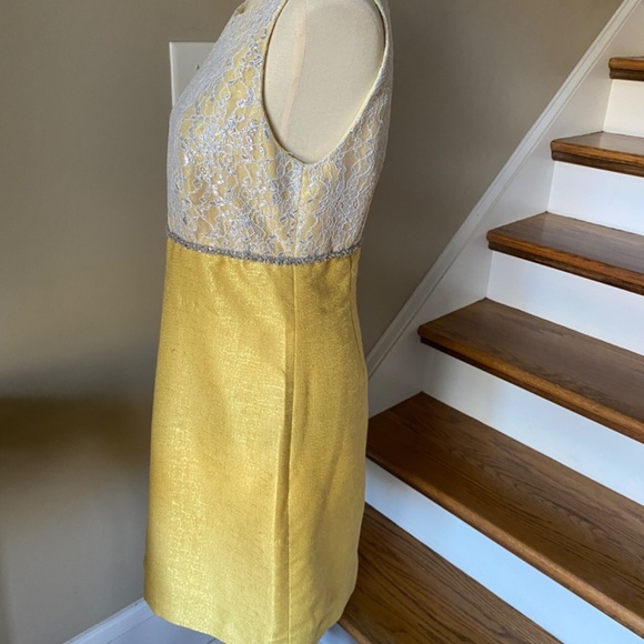Anthropologie Vintage Erin Featherstone  Satin Lace Yellow Shift Dress 6 - Picture 3 of 9